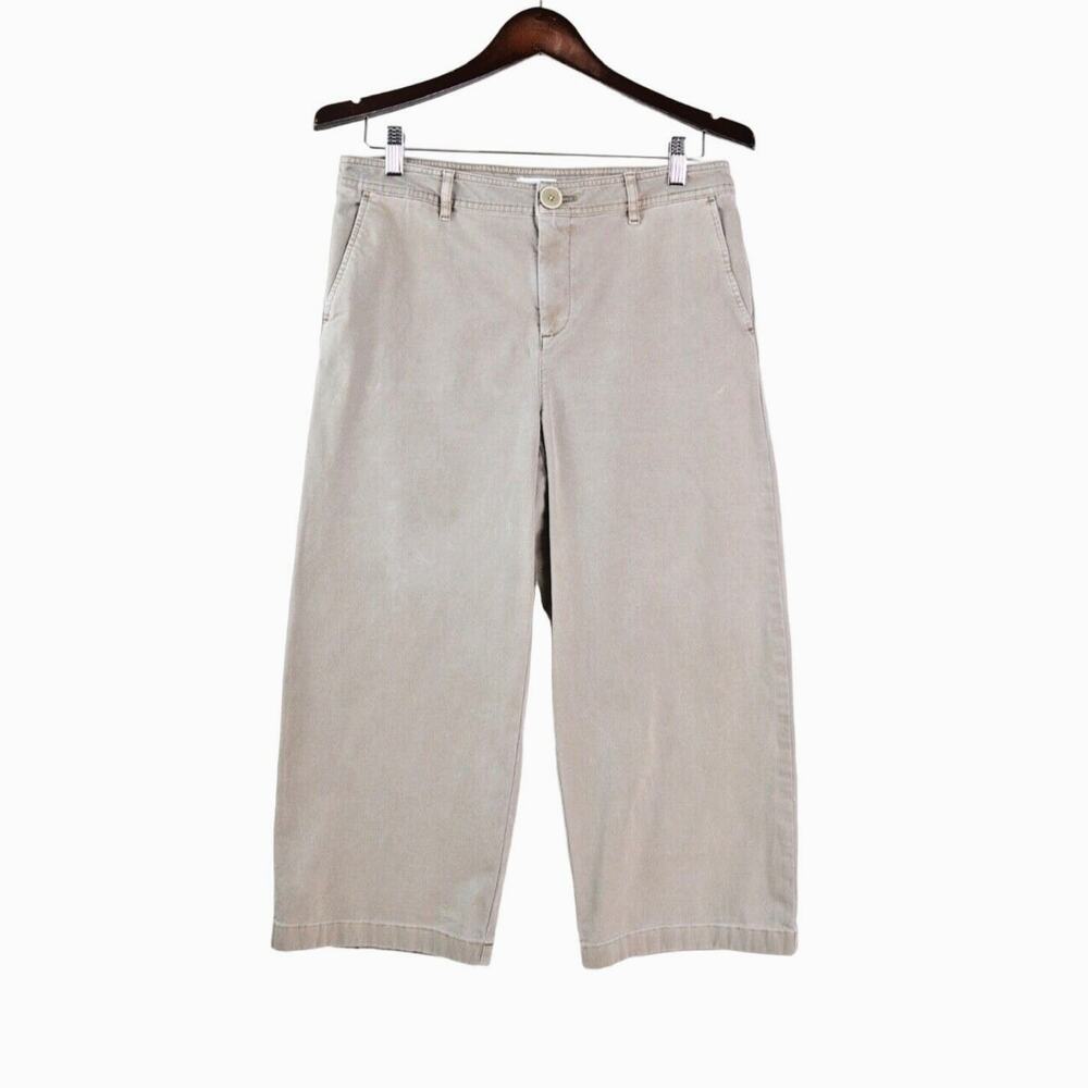 J Jill Size 8 Petite Cotton Canvas Crop Pants Wide Leg Brown Sugar